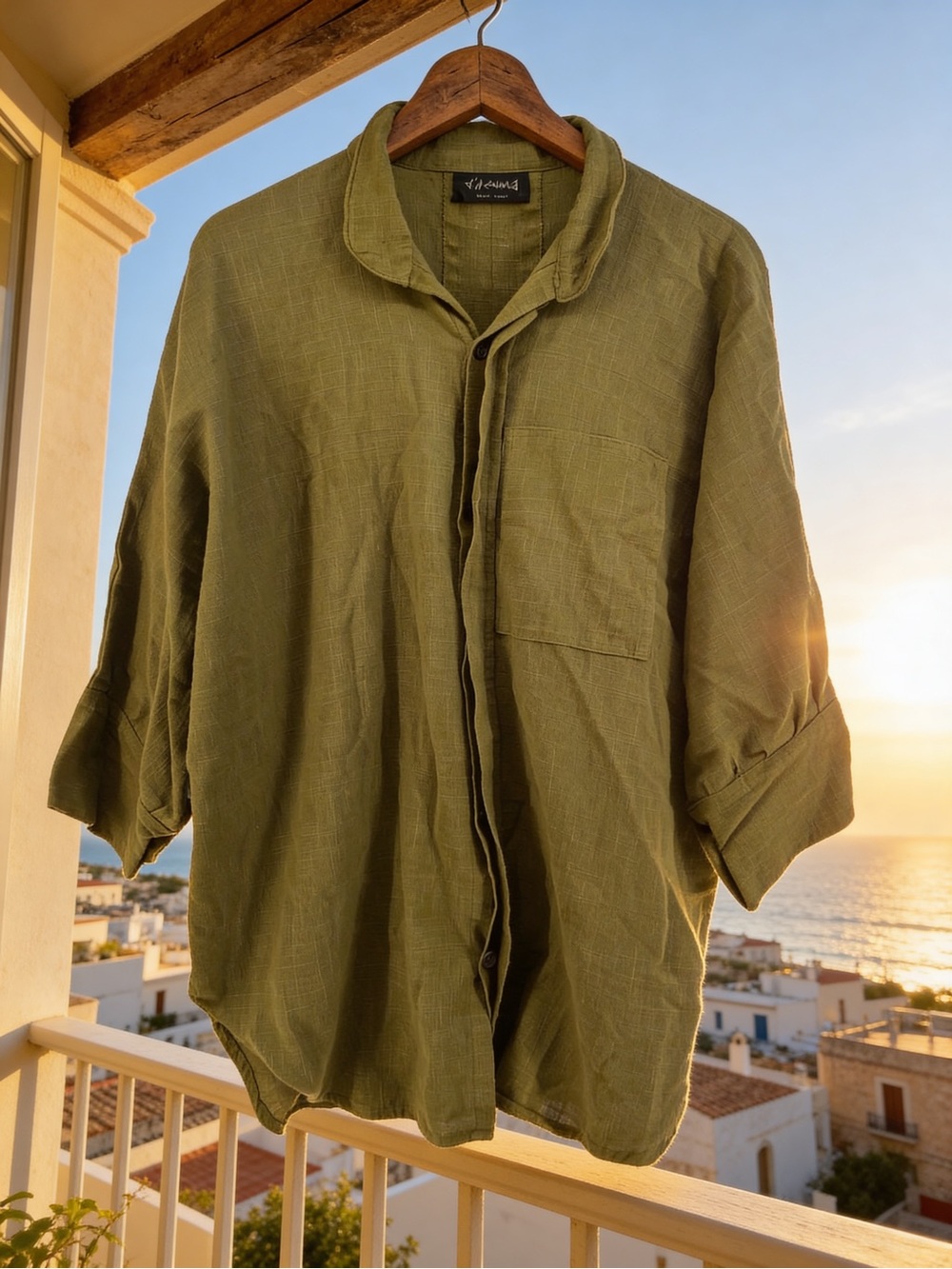 Dilemma NYC Olive Green Handspun Organic Cotton Shirt Relaxed Boho